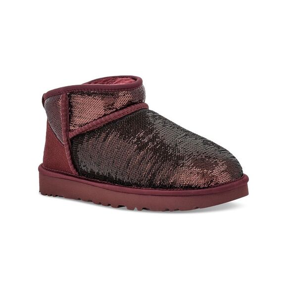 UGG Shoes - UGG Womens Burgundy Silk Trim Ultra Mini Mirror Ball Platform Winter Boots 5